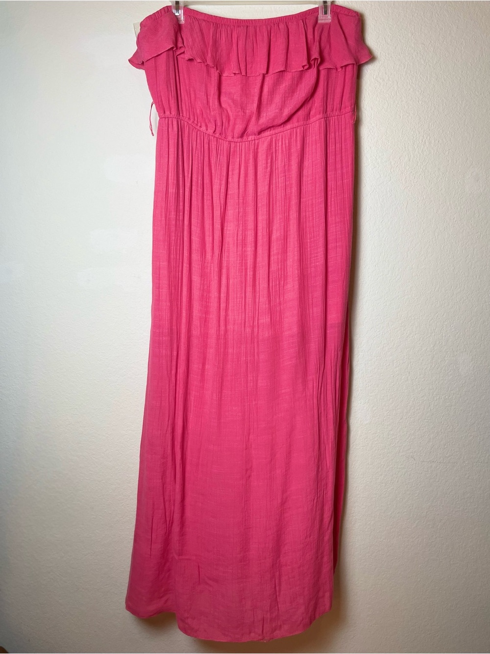 Pink Strapless Maxi Dress with Ruffle Detail | Flowy Summer Dress | Size 2X - Picture 3 of 11